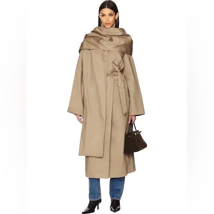 Eaves Yuna Tan Long Trench Coat Belted Minimalist Capsule Wardrobe Xs Nwot